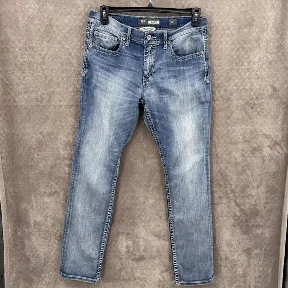 BKE Jake Jeans Mens 34x34/32 Blue Medium Wash Straight Denim Embroidered Pockets - Picture 1 of 9